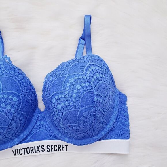 Victorias Secret Perfect Shape Blue Lace Bra 36C - Picture 3 of 7